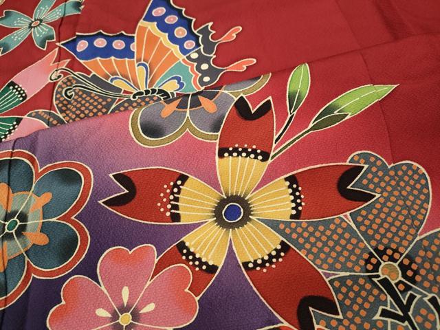 平和屋着物●手ざし京紅型染・宮崎紅型　宮崎良次　振袖　花蝶文　暈し染め　正絹　逸品　CABG5415ut
