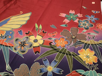 平和屋着物●手ざし京紅型染・宮崎紅型　宮崎良次　振袖　花蝶文　暈し染め　正絹　逸品　CABG5415ut