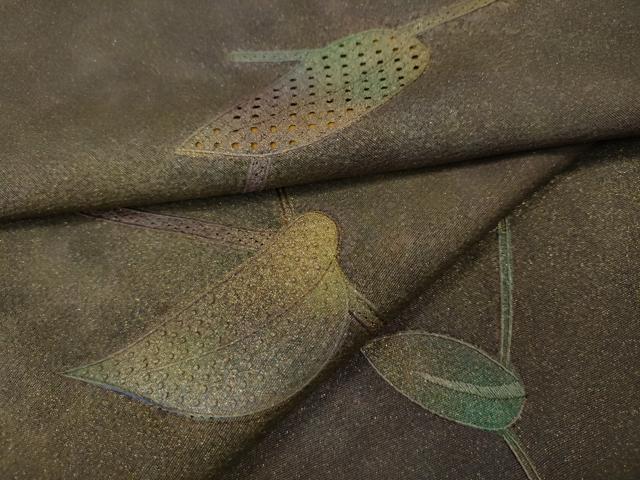平和屋着物●中国三大刺繍　スワトウ刺繍　小紋　枝花文　暈し染め　金銀彩　正絹　逸品　CABG5421ut