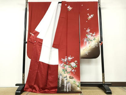 平和屋着物●豪華振袖　駒刺繍　鴛鴦草花文　暈し染め　金銀彩　さが美扱い　正絹　逸品　CABG5426ut