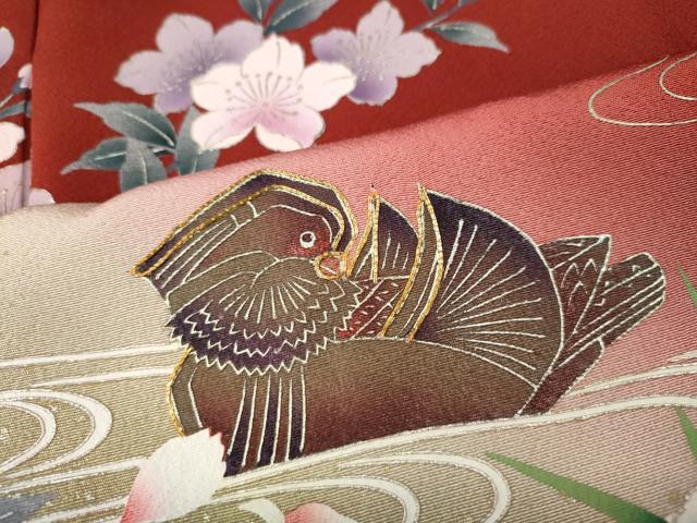 平和屋着物●豪華振袖　駒刺繍　鴛鴦草花文　暈し染め　金銀彩　さが美扱い　正絹　逸品　CABG5426ut