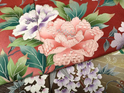 平和屋着物●豪華振袖　駒刺繍　鴛鴦草花文　暈し染め　金銀彩　さが美扱い　正絹　逸品　CABG5426ut