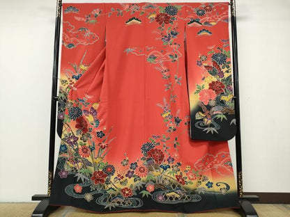 平和屋着物●豪華振袖　紅型　流水風景花文　暈し染め　正絹　逸品　CABG5428ut