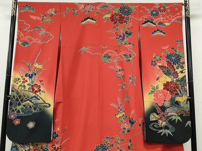 平和屋着物●豪華振袖　紅型　流水風景花文　暈し染め　正絹　逸品　CABG5428ut