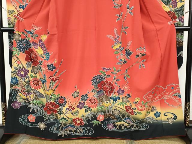 平和屋着物●豪華振袖　紅型　流水風景花文　暈し染め　正絹　逸品　CABG5428ut