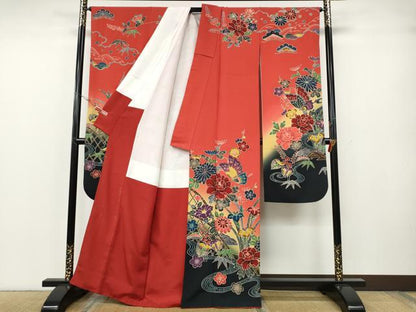 平和屋着物●豪華振袖　紅型　流水風景花文　暈し染め　正絹　逸品　CABG5428ut