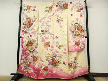 平和屋着物●豪華振袖　貝桶花文　暈し染め　金彩　正絹　逸品　CABG5429ut