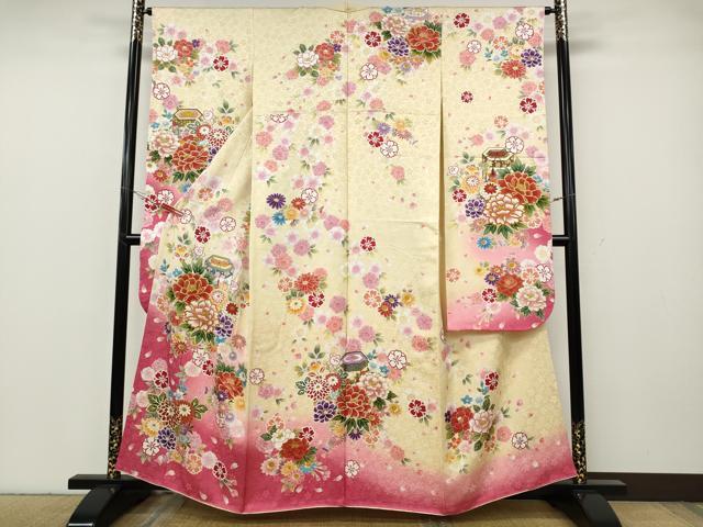 平和屋着物●豪華振袖　貝桶花文　暈し染め　金彩　正絹　逸品　CABG5429ut
