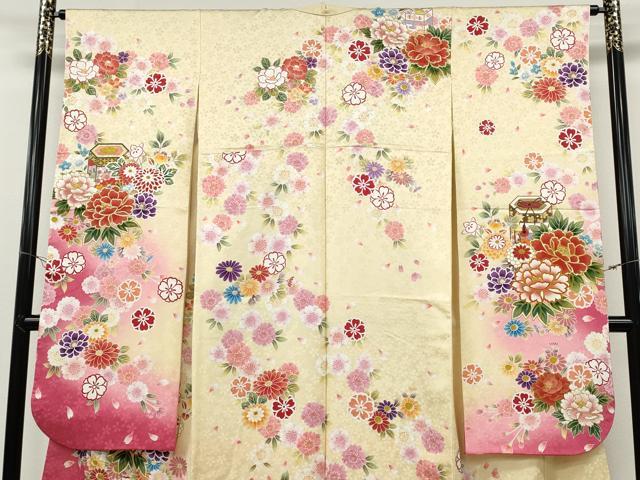 平和屋着物●豪華振袖　貝桶花文　暈し染め　金彩　正絹　逸品　CABG5429ut