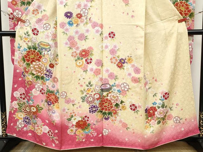 平和屋着物●豪華振袖　貝桶花文　暈し染め　金彩　正絹　逸品　CABG5429ut
