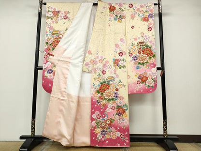 平和屋着物●豪華振袖　貝桶花文　暈し染め　金彩　正絹　逸品　CABG5429ut