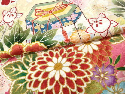 平和屋着物●豪華振袖　貝桶花文　暈し染め　金彩　正絹　逸品　CABG5429ut