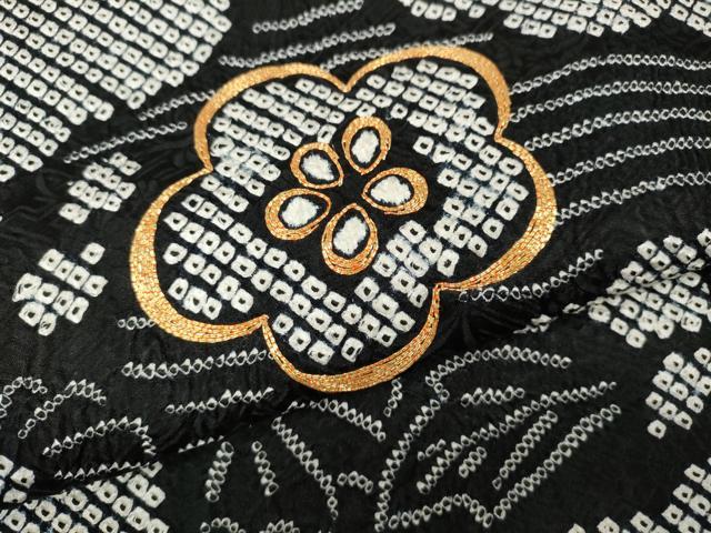 平和屋着物●訪問着　駒刺繍　絞り　雲取り草花文　黒地　正絹　逸品　CABG5432ut