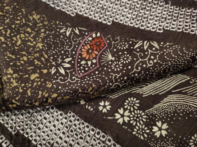 平和屋着物●訪問着　絞り　刺繍　扇面花文　金彩　正絹　逸品　CABG5433ut