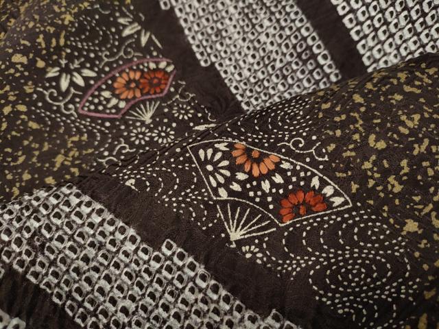 平和屋着物●訪問着　絞り　刺繍　扇面花文　金彩　正絹　逸品　CABG5433ut