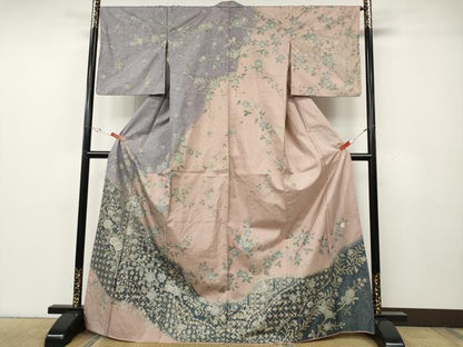平和屋着物●訪問着　本場染大島紬　詩穂彩　作家物　道長草花文　金彩　正絹　逸品　CABG5437ut
