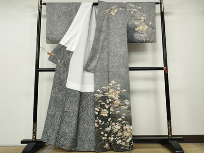 平和屋着物●訪問着　冊子草花文　たたき染め　金彩　正絹　逸品　CABG5442ut