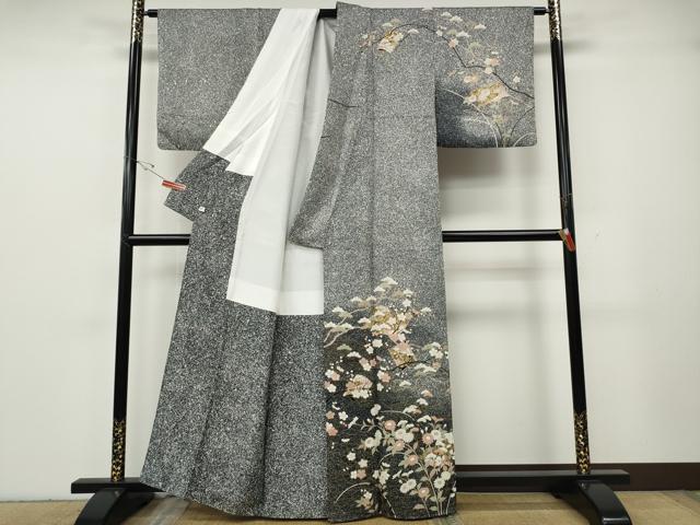 平和屋着物●訪問着　冊子草花文　たたき染め　金彩　正絹　逸品　CABG5442ut