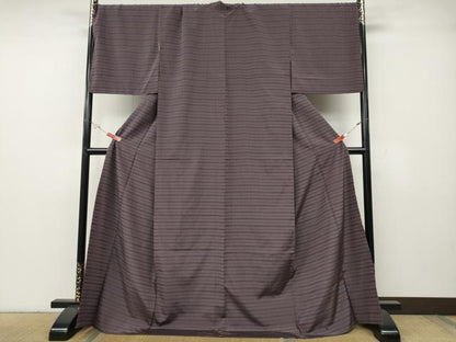 平和屋着物●上質なお召　吉野間道　ロング丈　正絹　逸品　CABG5445ut