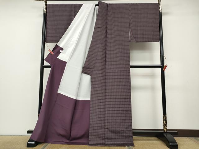 平和屋着物●上質なお召　吉野間道　ロング丈　正絹　逸品　CABG5445ut