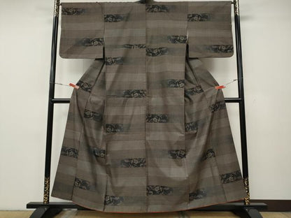 平和屋着物●本場大島紬　9マルキ　横段花文　正絹　逸品　CABG5446ut