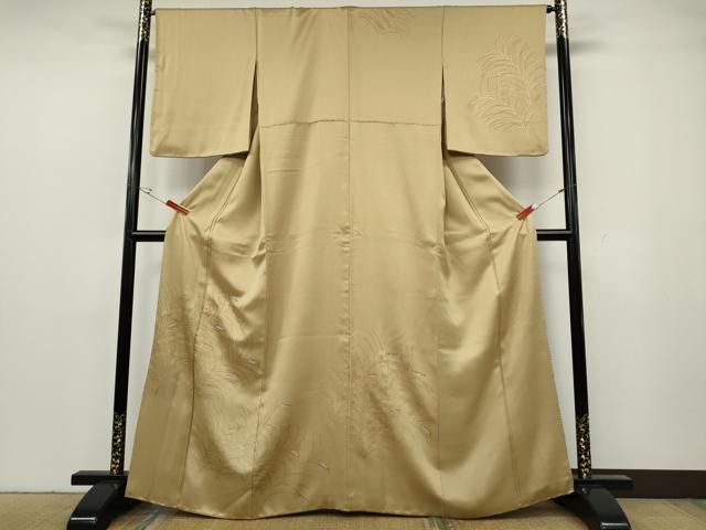 平和屋着物●訪問着　駒刺繍　鹿の子草葉文　金彩　正絹　逸品　CABG5450ut
