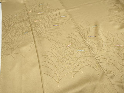 平和屋着物●訪問着　駒刺繍　鹿の子草葉文　金彩　正絹　逸品　CABG5450ut
