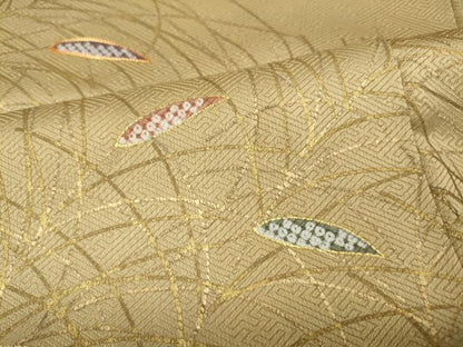 平和屋着物●訪問着　駒刺繍　鹿の子草葉文　金彩　正絹　逸品　CABG5450ut