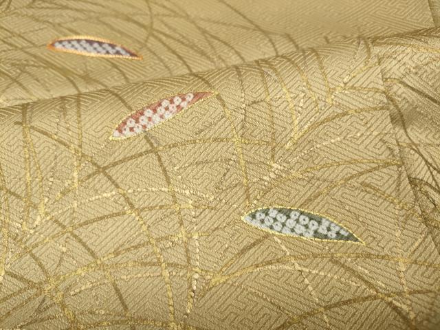 平和屋着物●訪問着　駒刺繍　鹿の子草葉文　金彩　正絹　逸品　CABG5450ut