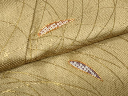 平和屋着物●訪問着　駒刺繍　鹿の子草葉文　金彩　正絹　逸品　CABG5450ut