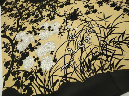 平和屋着物●豪華黒留袖　刺繍　草花文　シルエット　金彩　正絹　逸品　CABG5453ut