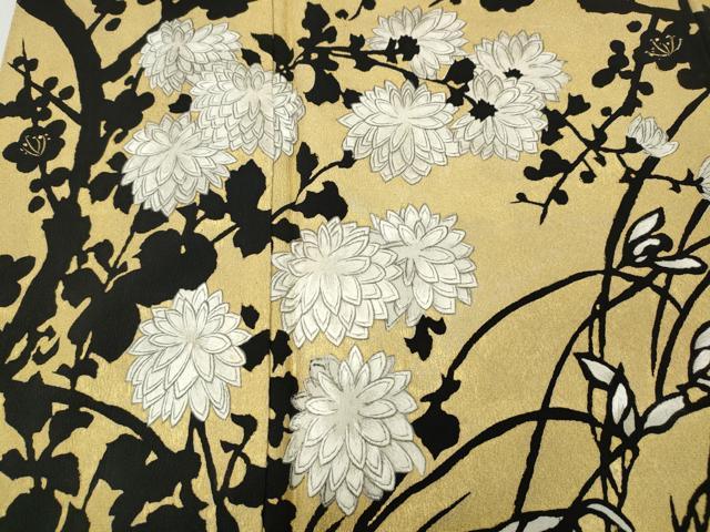 平和屋着物●豪華黒留袖　刺繍　草花文　シルエット　金彩　正絹　逸品　CABG5453ut