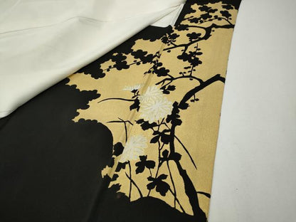 平和屋着物●豪華黒留袖　刺繍　草花文　シルエット　金彩　正絹　逸品　CABG5453ut