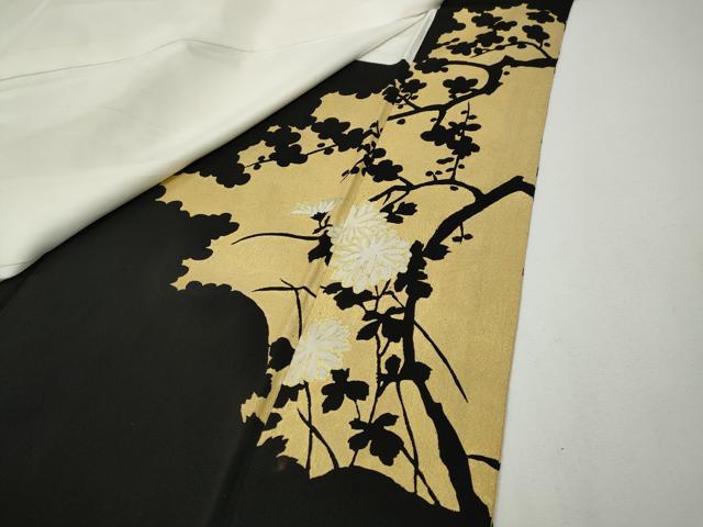 平和屋着物●豪華黒留袖　刺繍　草花文　シルエット　金彩　正絹　逸品　CABG5453ut