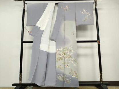 平和屋着物●京加賀友禅　百貫達雄　訪問着　鴛鴦草花文　暈し染め　正絹　逸品　CABG5460ut