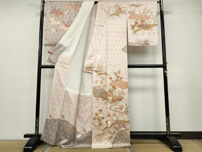 平和屋着物●訪問着　駒刺繍　草花文　金彩　正絹　逸品　CABG5465ut