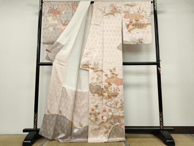 平和屋着物●訪問着　駒刺繍　草花文　金彩　正絹　逸品　CABG5465ut