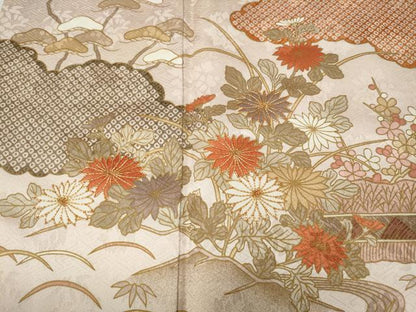 平和屋着物●訪問着　駒刺繍　草花文　金彩　正絹　逸品　CABG5465ut