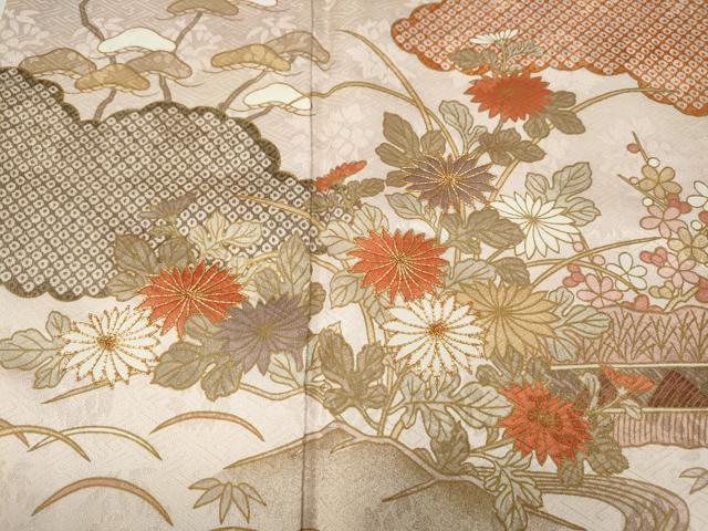 平和屋着物●訪問着　駒刺繍　草花文　金彩　正絹　逸品　CABG5465ut