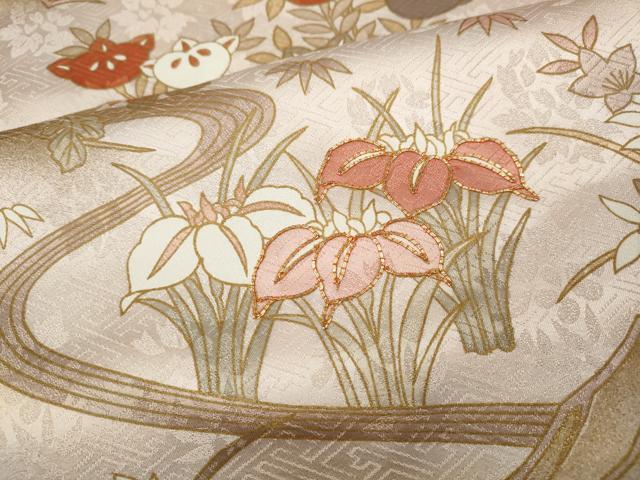 平和屋着物●訪問着　駒刺繍　草花文　金彩　正絹　逸品　CABG5465ut