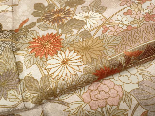 平和屋着物●訪問着　駒刺繍　草花文　金彩　正絹　逸品　CABG5465ut