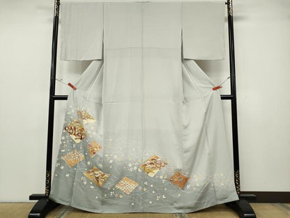 平和屋着物●豪華色留袖　駒刺繍　貝桶宝尽くし草花文　暈し染め　金彩　正絹　逸品　CABG5474ut