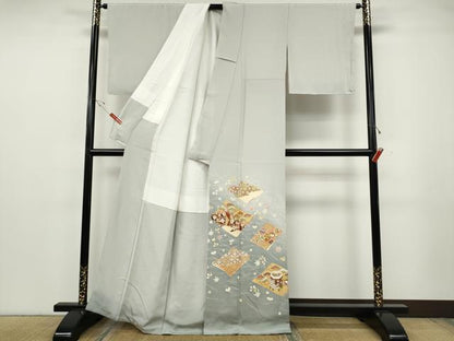 平和屋着物●豪華色留袖　駒刺繍　貝桶宝尽くし草花文　暈し染め　金彩　正絹　逸品　CABG5474ut