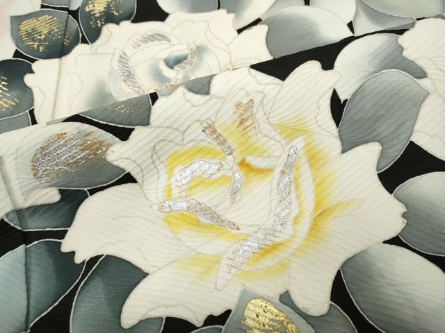 平和屋着物●訪問着　薔薇　黒地　金銀彩　正絹　逸品　CABG5476ut