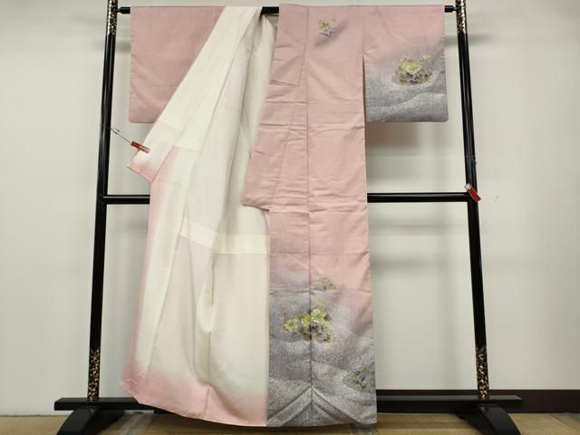 平和屋着物●訪問着　作家物　紬地　草花文　金彩　正絹　逸品　CABG5478ut