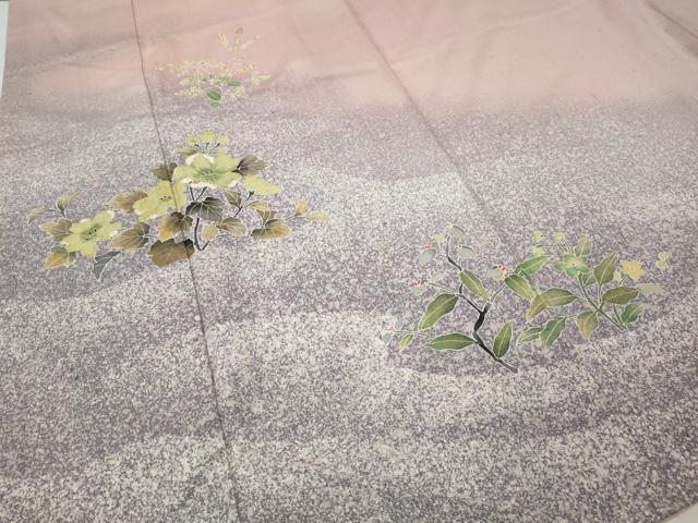 平和屋着物●訪問着　作家物　紬地　草花文　金彩　正絹　逸品　CABG5478ut