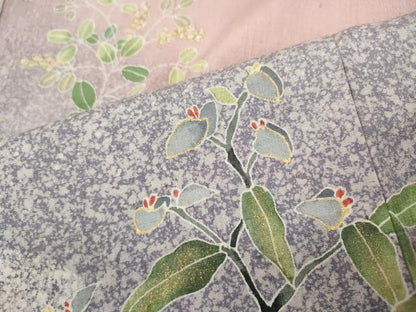 平和屋着物●訪問着　作家物　紬地　草花文　金彩　正絹　逸品　CABG5478ut
