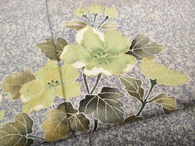 平和屋着物●訪問着　作家物　紬地　草花文　金彩　正絹　逸品　CABG5478ut