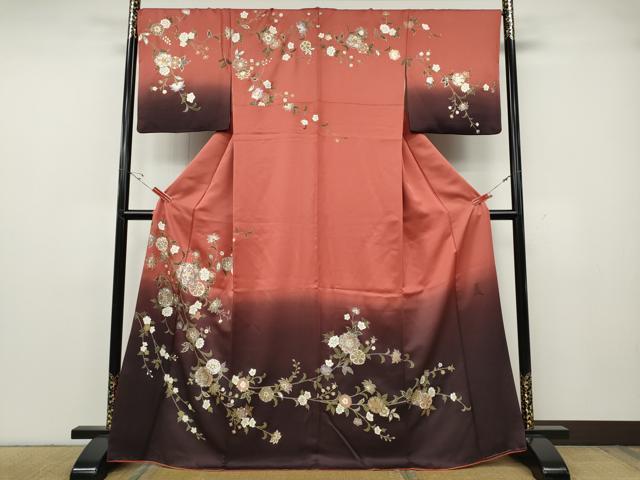 平和屋着物●英王室献上友禅作家　木下勝功　訪問着　枝花文　ラインストーン　暈し染め　金彩　正絹　逸品　CABG5485ut