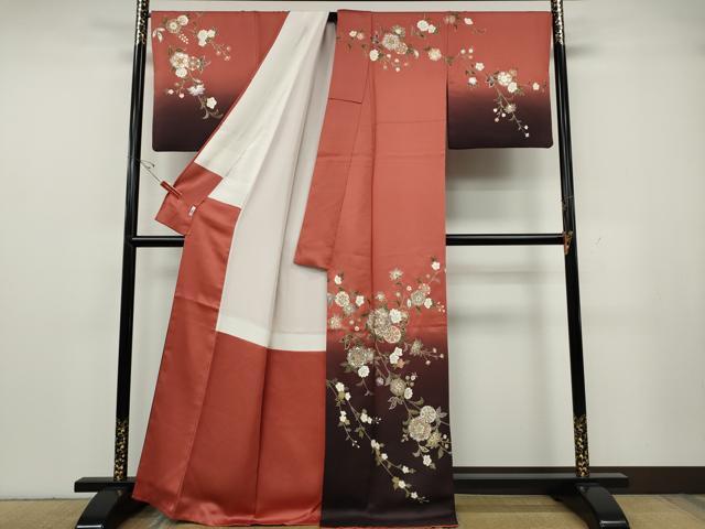 平和屋着物●英王室献上友禅作家　木下勝功　訪問着　枝花文　ラインストーン　暈し染め　金彩　正絹　逸品　CABG5485ut